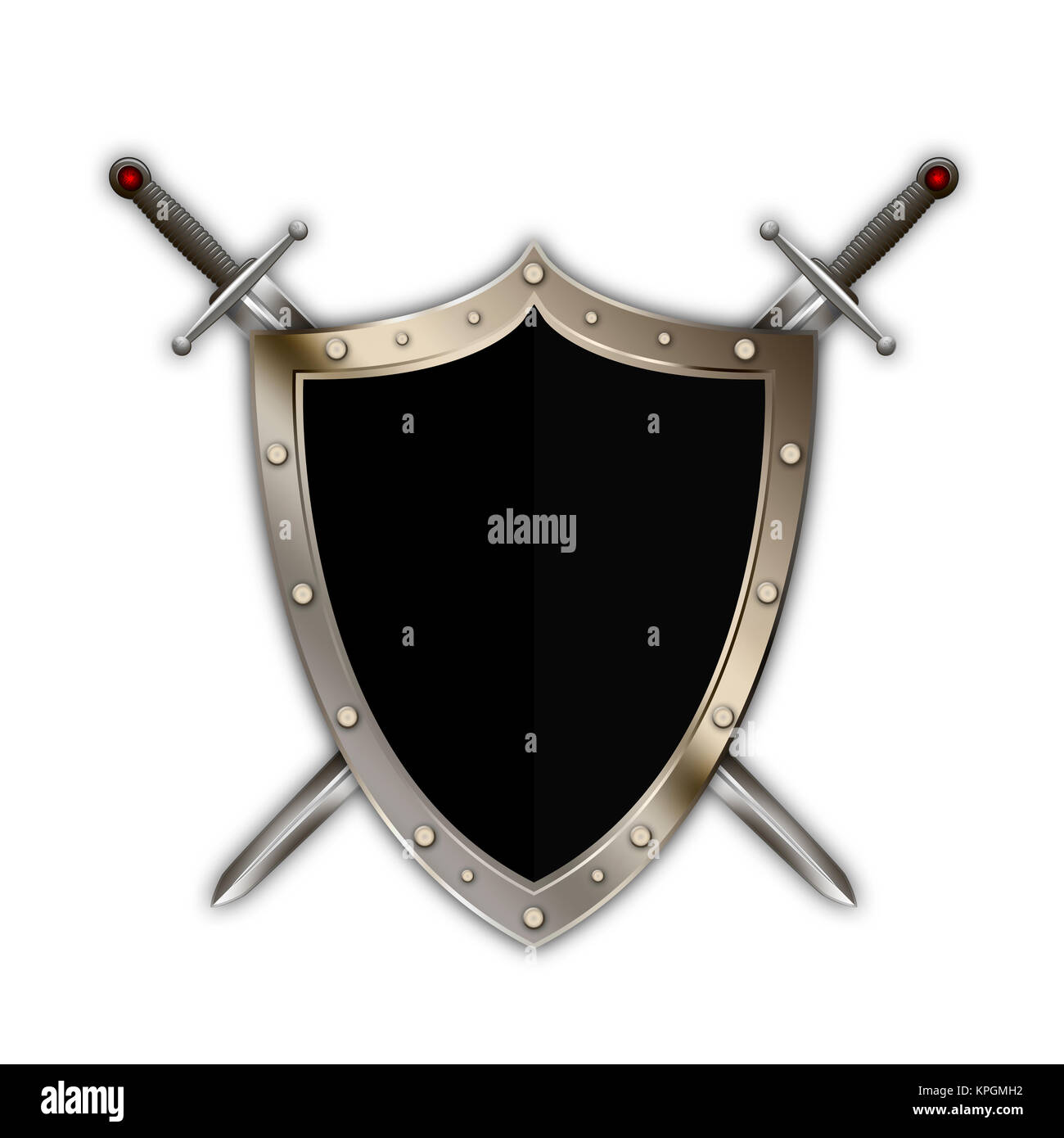 Heraldic riveted shield and two swords on white background Stock Photo ...