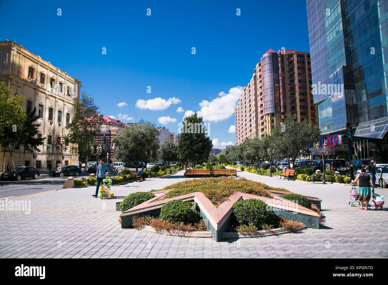 BAKU, AZERBAIJAN-OCT 3, 2016:Xocali prospekti park in  Baku on Oct 3, 2016, Azerbaijan. Europe. Stock Photo