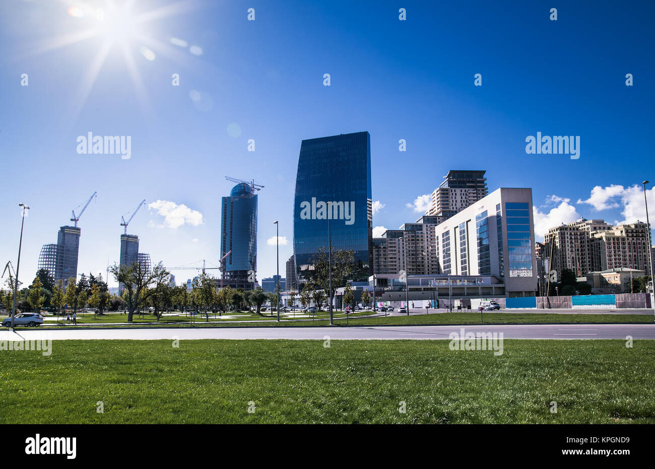 New city park in Baku , capital of Azerbaijan. Europe. Stock Photo