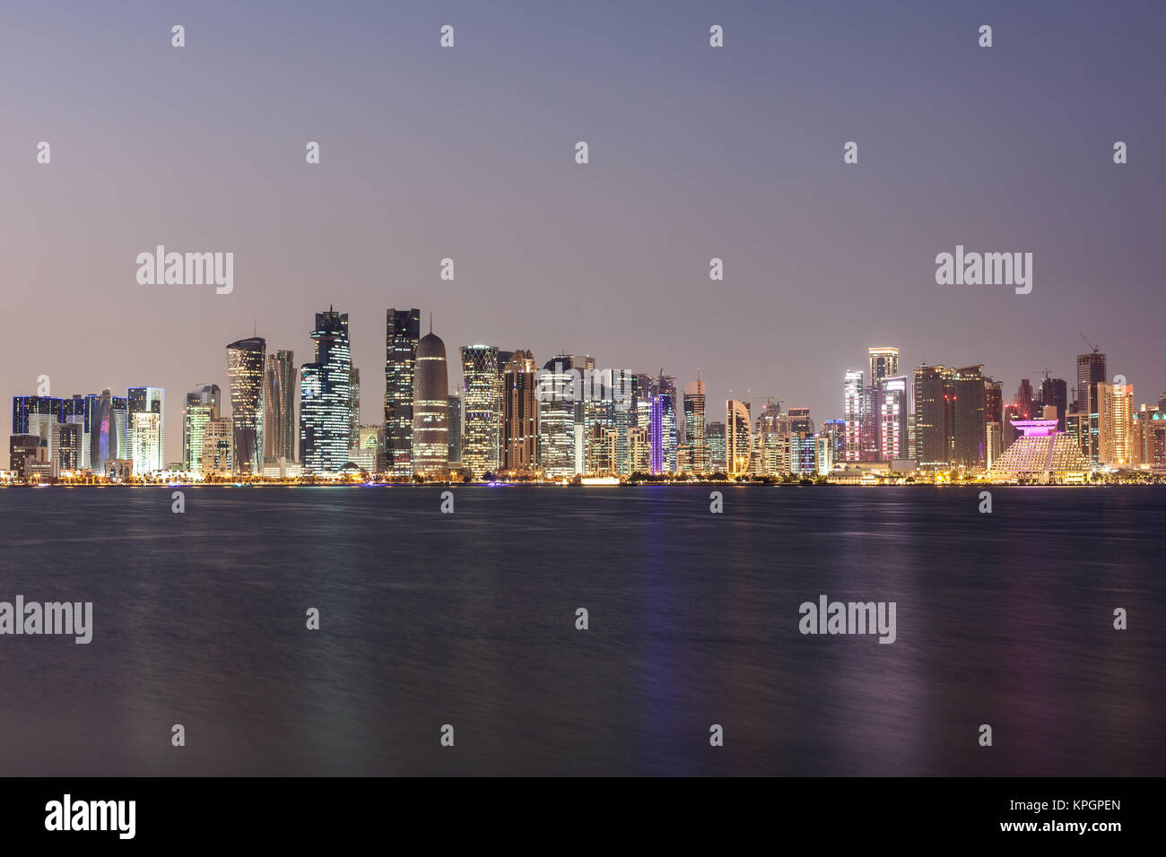 Doha city skyline at night, Qatar Stock Photo - Alamy
