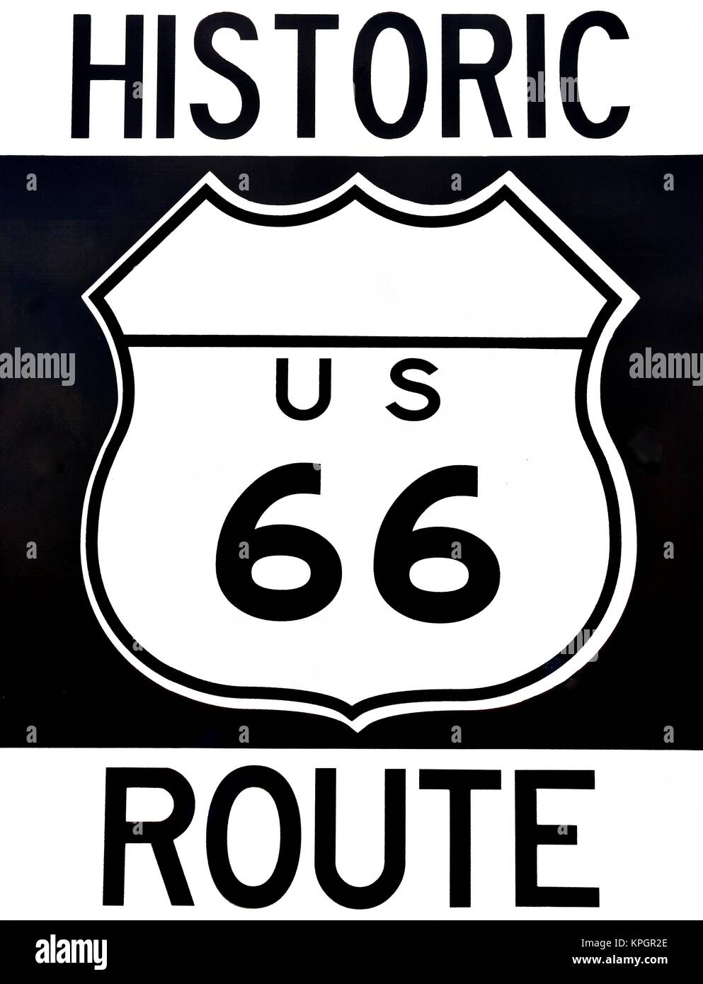 Old historic Route 66 sign with the legend US 66. Stock Photo