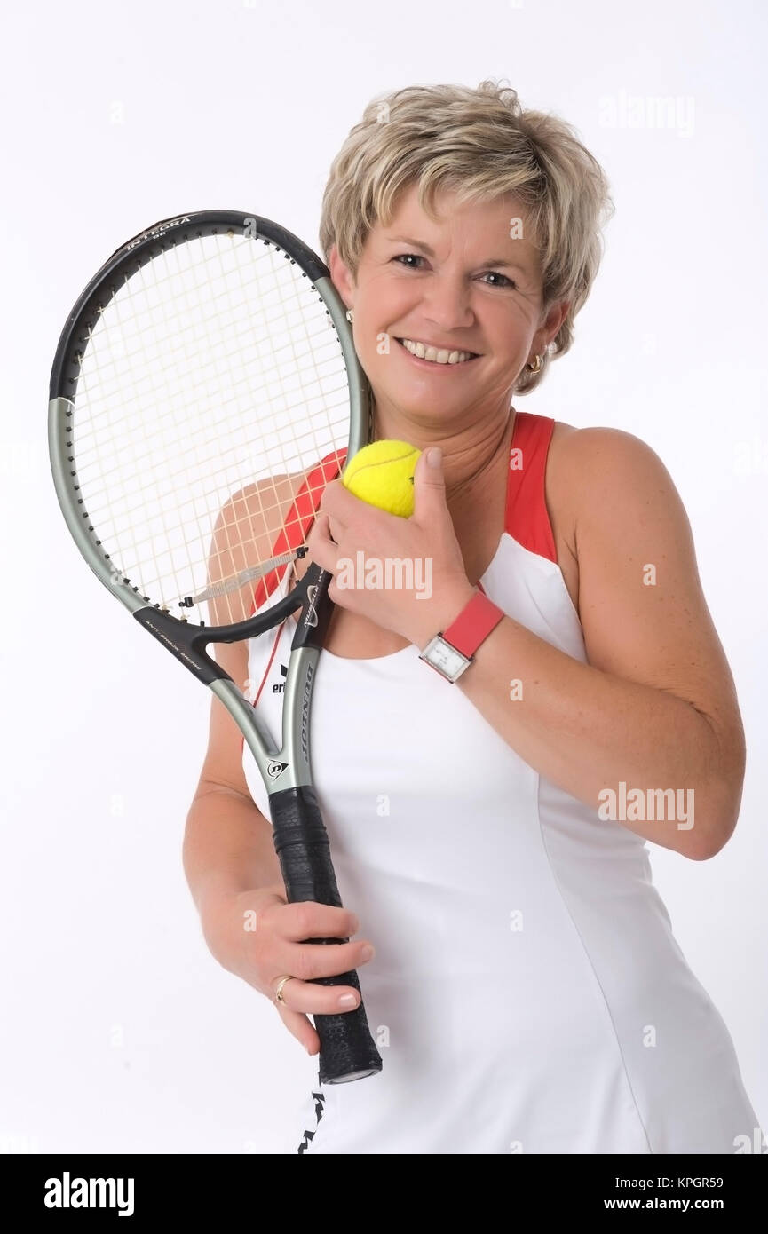 Model released , Tennisspielerin, 40+ female tennis player Stock Photo Alamy