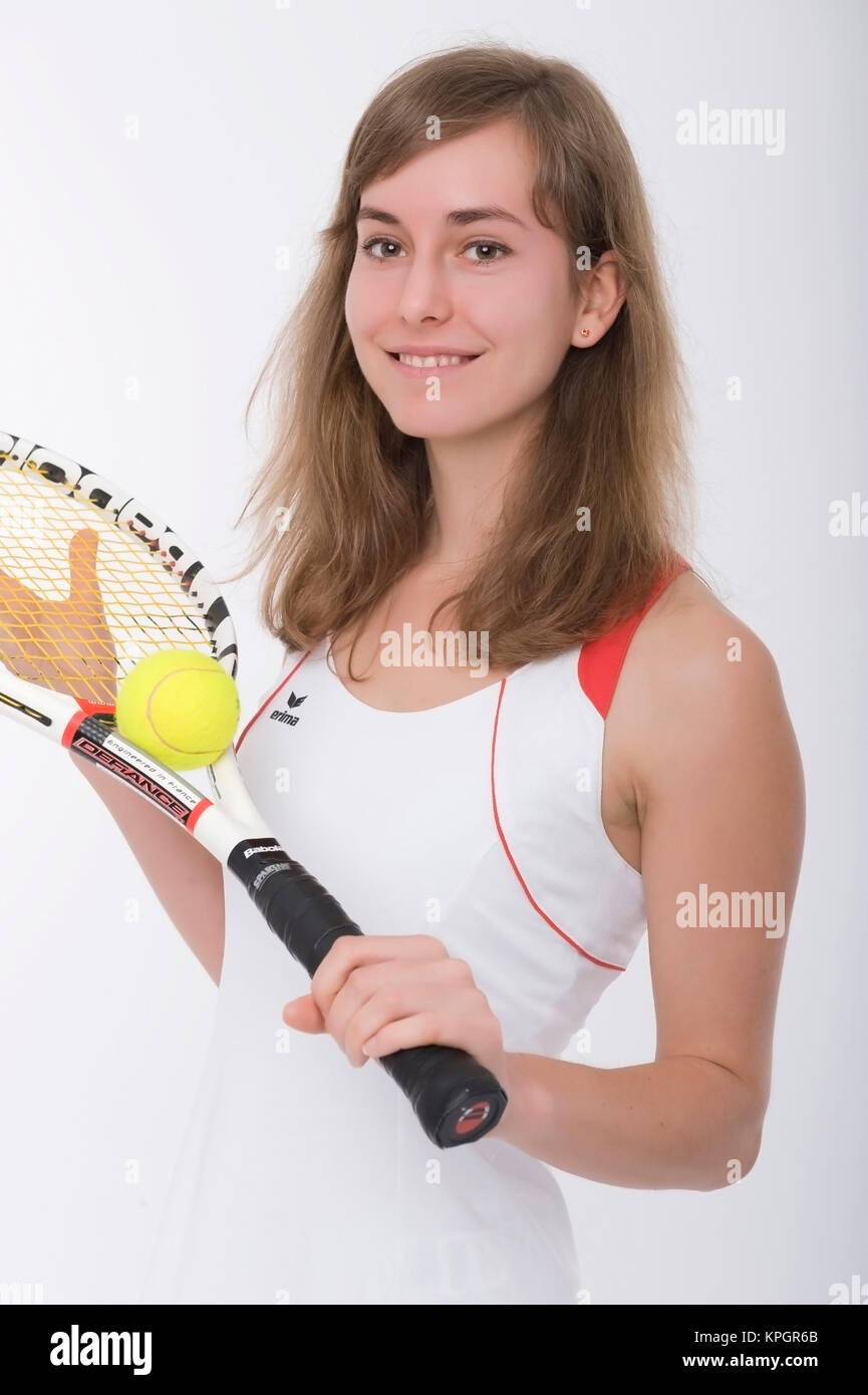 Model released , Jugendliche Tennisspielerin - young tennis player Stock Photo