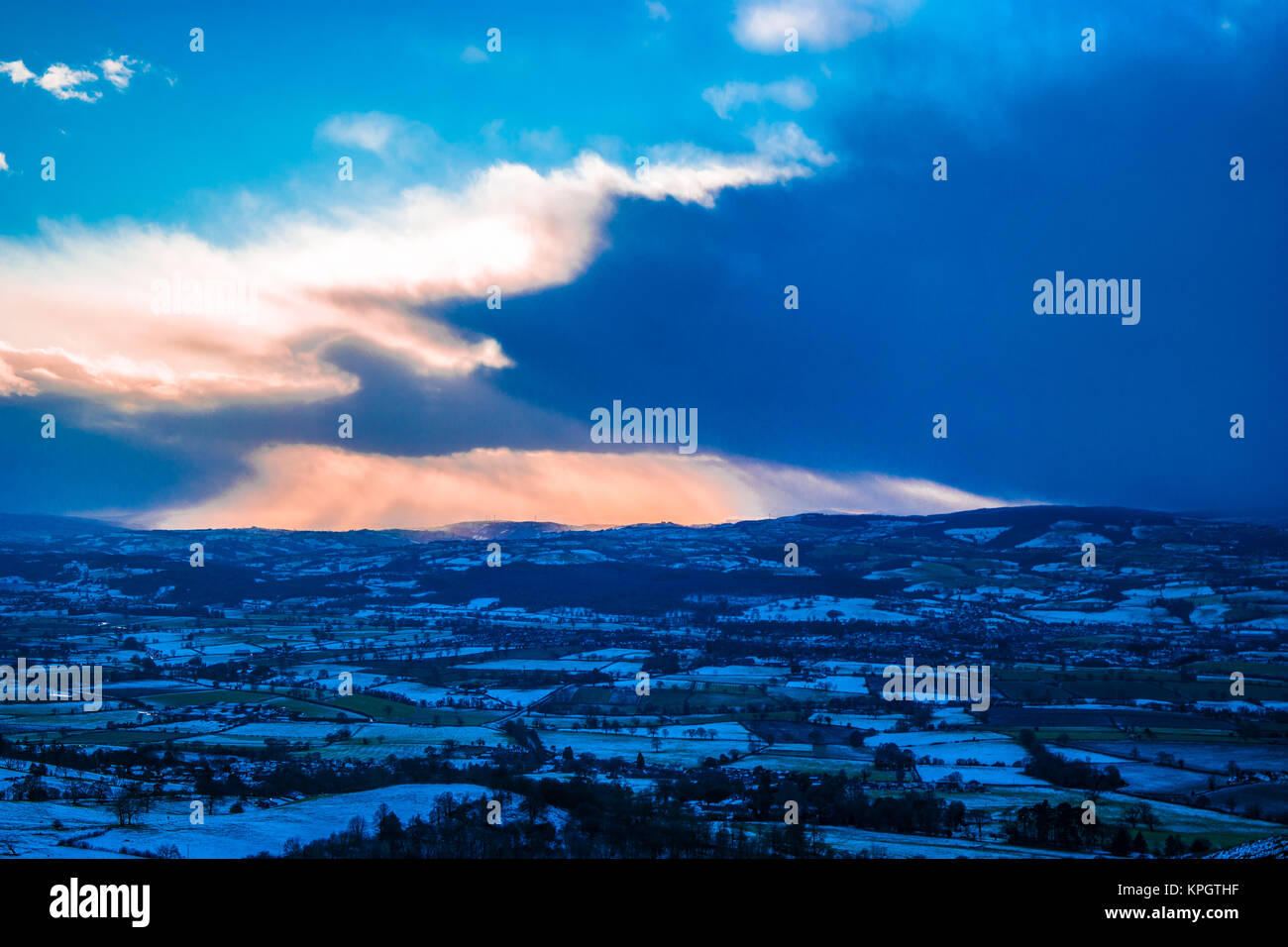 Sunset with storm cloud over the Vale of Clwyd. Stock Photo