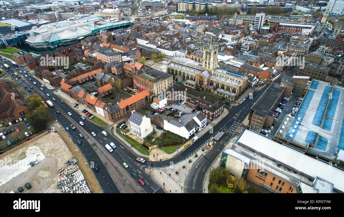 Trinity square, Market place. Trinity Church, Hull Minster,  tourist attraction, Kingston Upon Hull Stock Photo