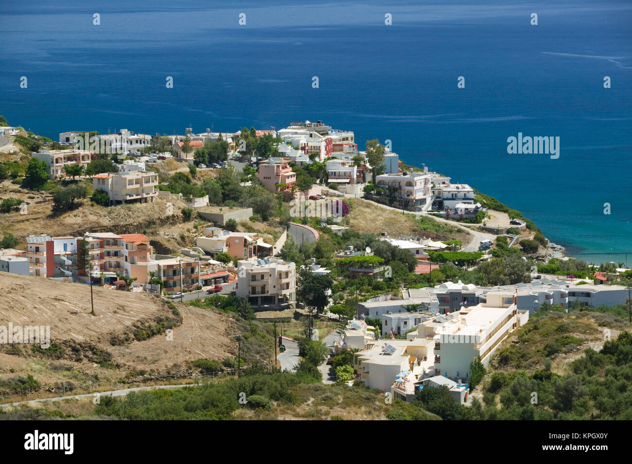 GREECE, CRETE, Rethymno Province, Bali: Resort Town of Bali, Town View from Coast Road Stock Photo