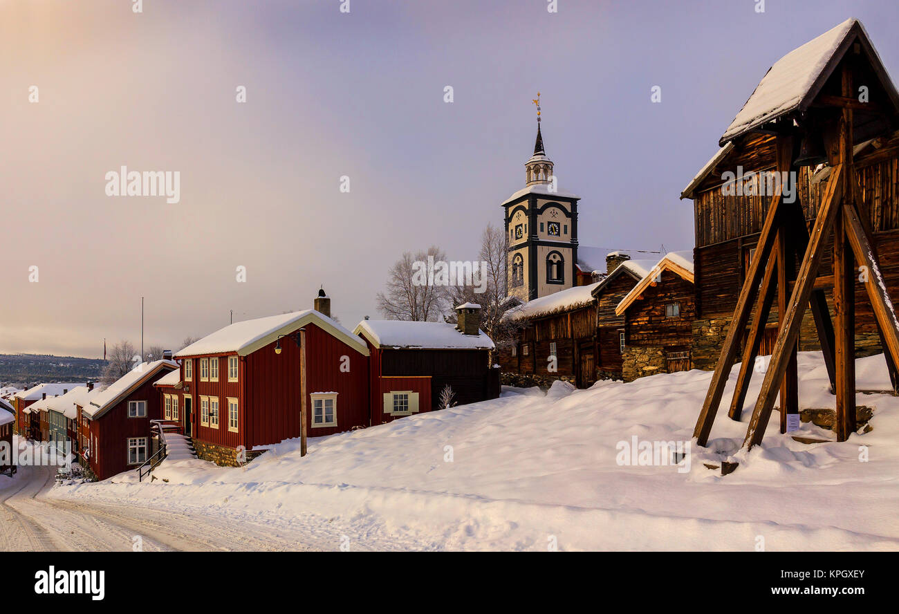 Røros is a historic former copper mining town in Norway. It is on the UNESCO world Heritage List. Stock Photo