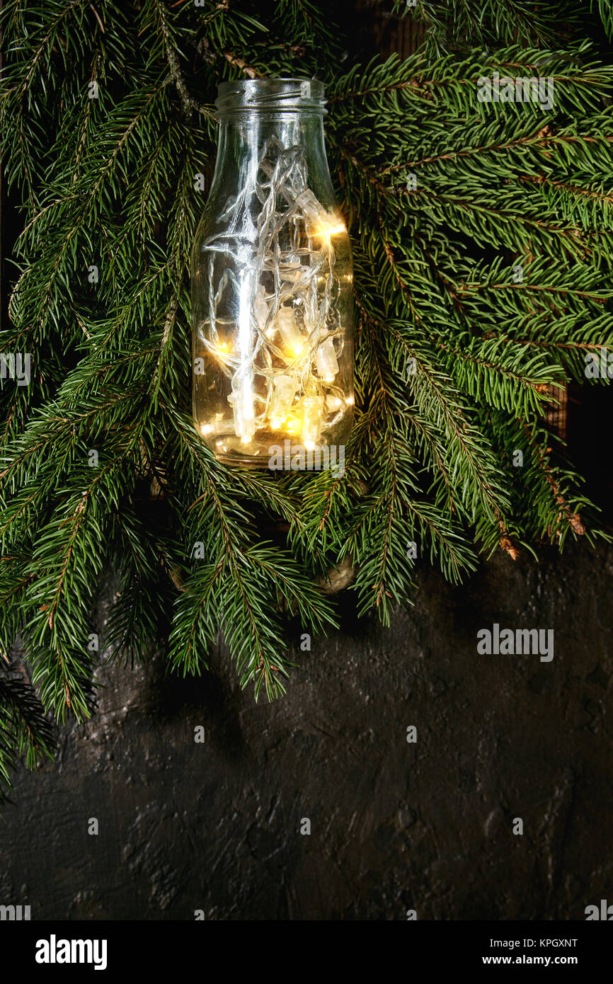 Christmas lights in bottle Stock Photo Alamy
