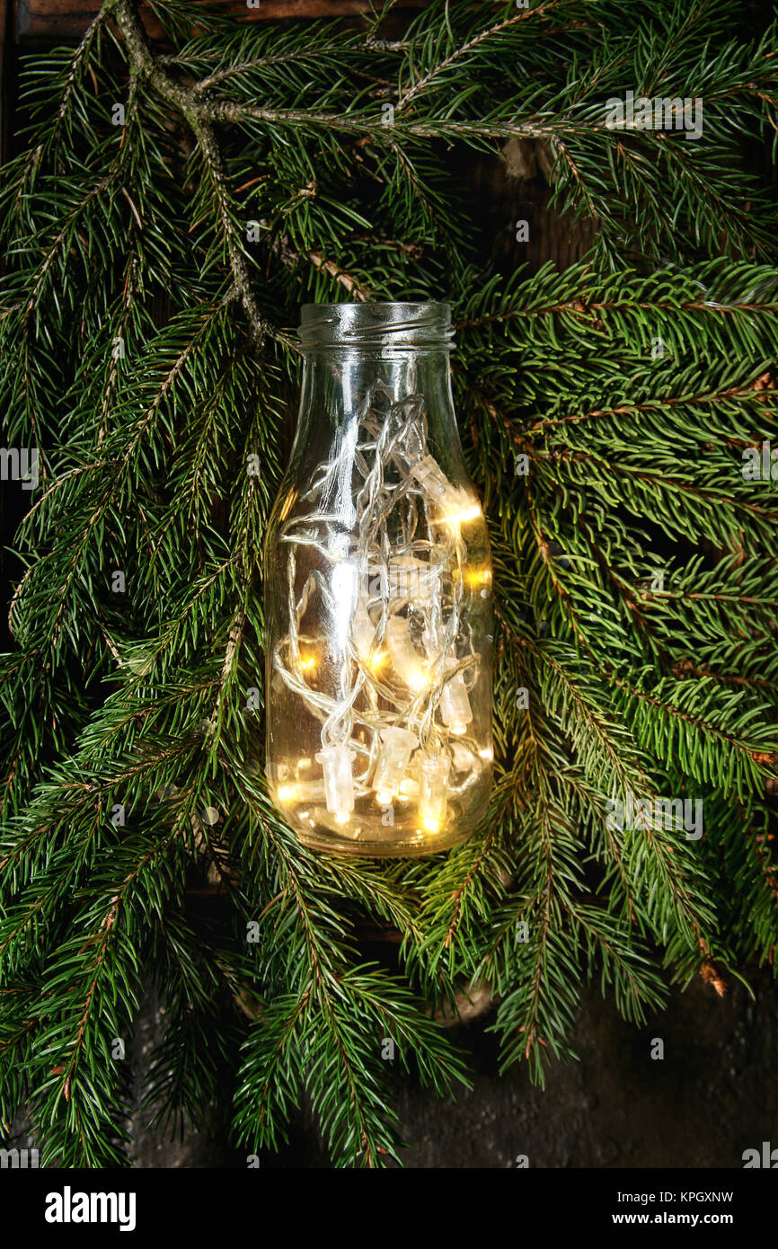 Christmas lights in bottle Stock Photo Alamy