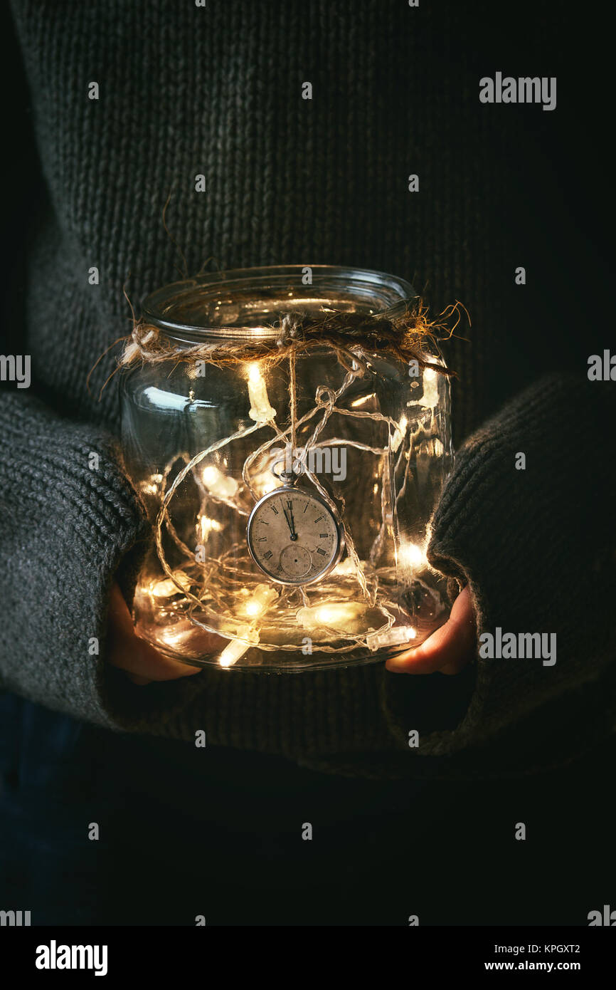 Christmas lights in jar Stock Photo Alamy