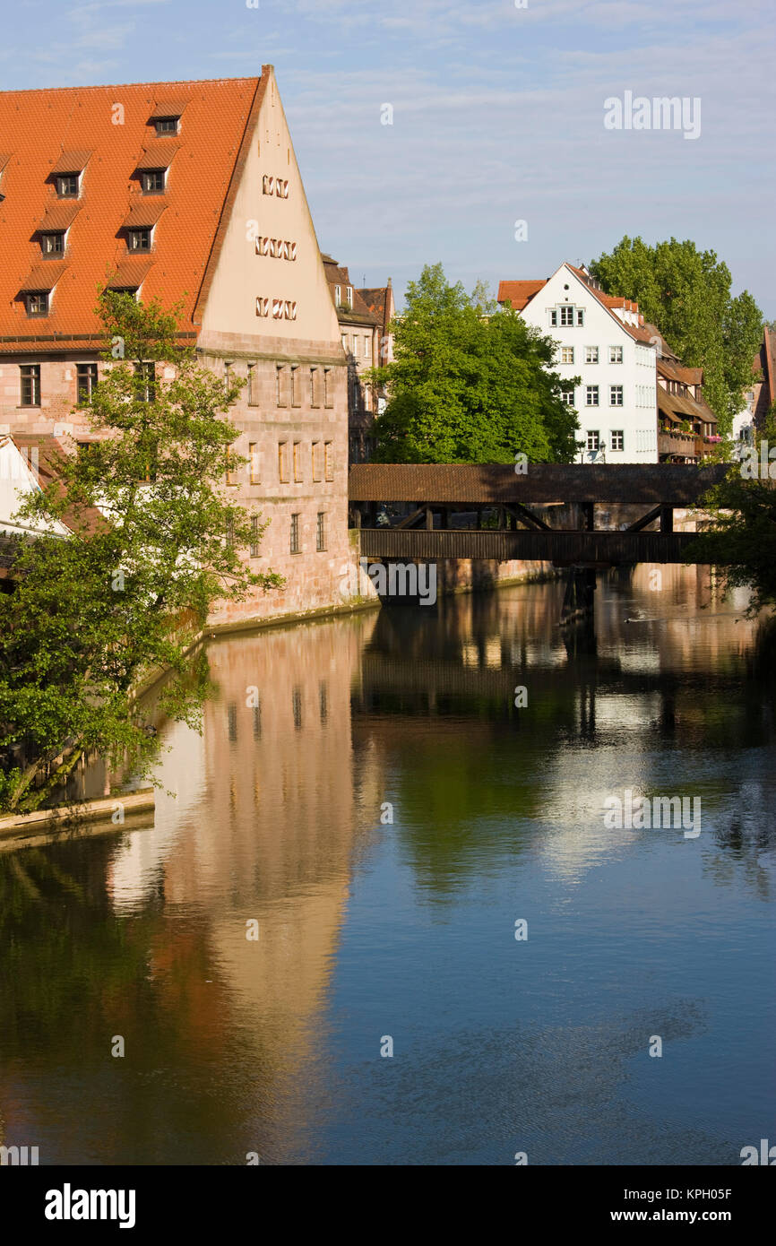 Germany, Bayern-Bavaria, Nuremberg. Buildings along Pegnitz River. Stock Photo