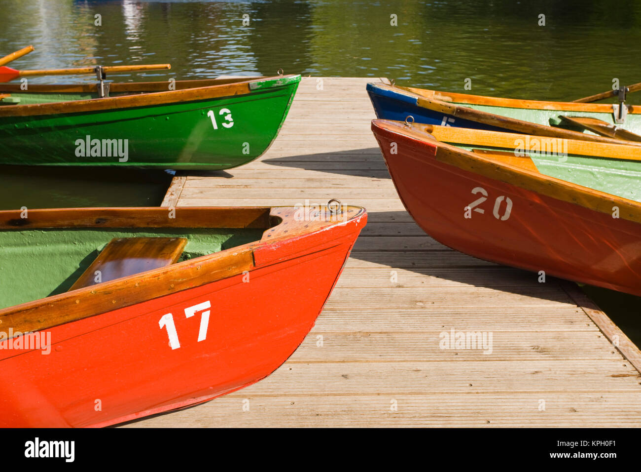 Germany, Hessen, Frankfurt am Main. Palmengarten, Palm Garden, boats by rowing lake. Stock Photo