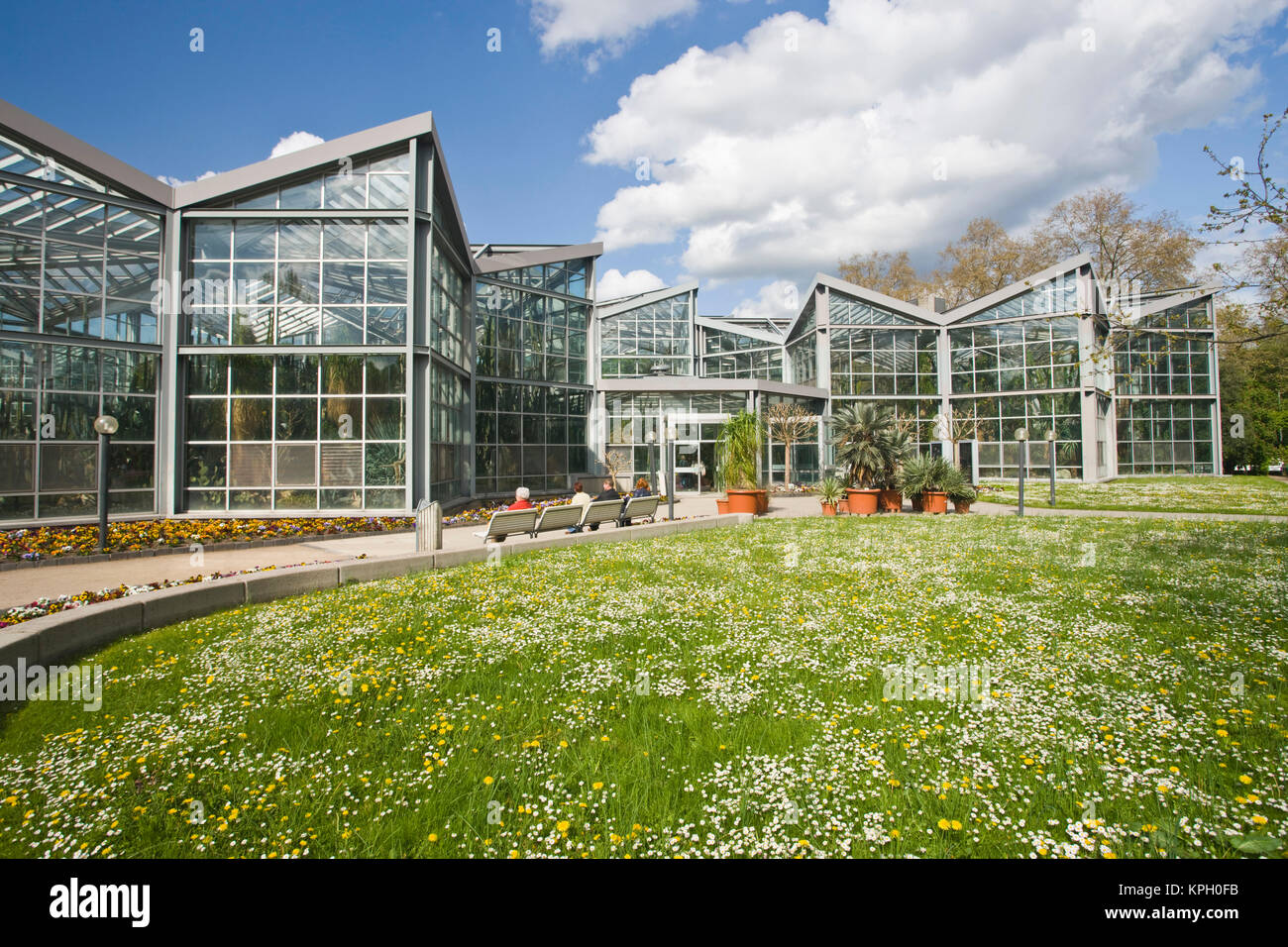 Germany, Hessen, Frankfurt am Main. Palmengarten, Palm Garden, view of greenhouse exterior. Stock Photo