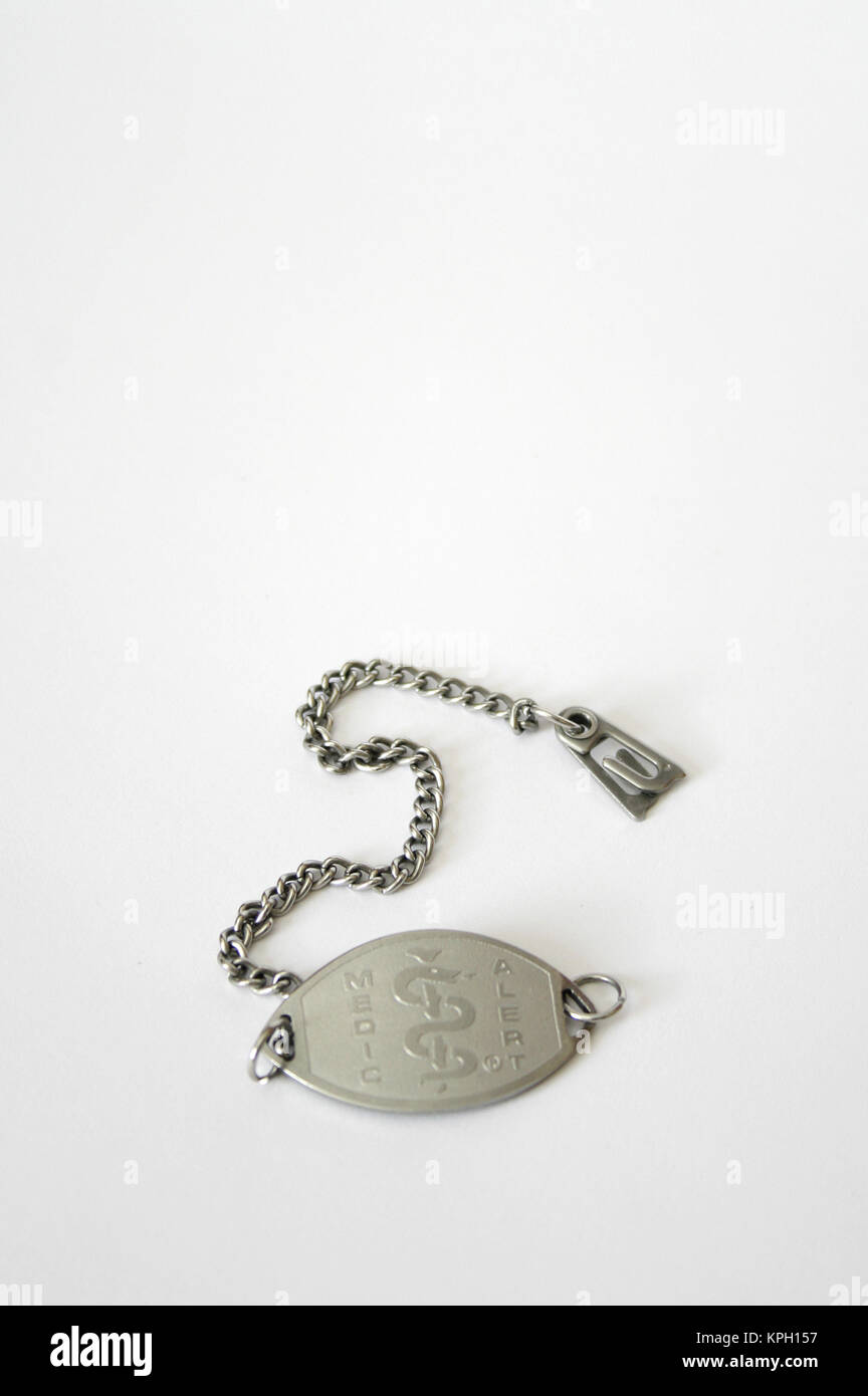 Closeup of a silver Medic Alert bracelet, South Africa Stock Photo Alamy