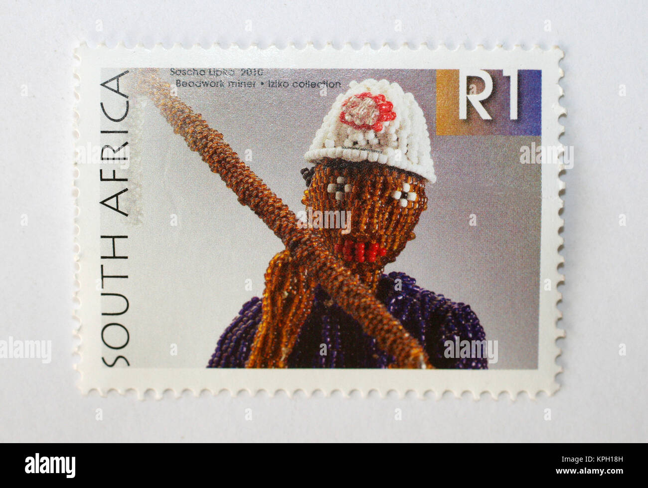 South African postage stamp R1 value, Sascha Lipka, beadwork miner