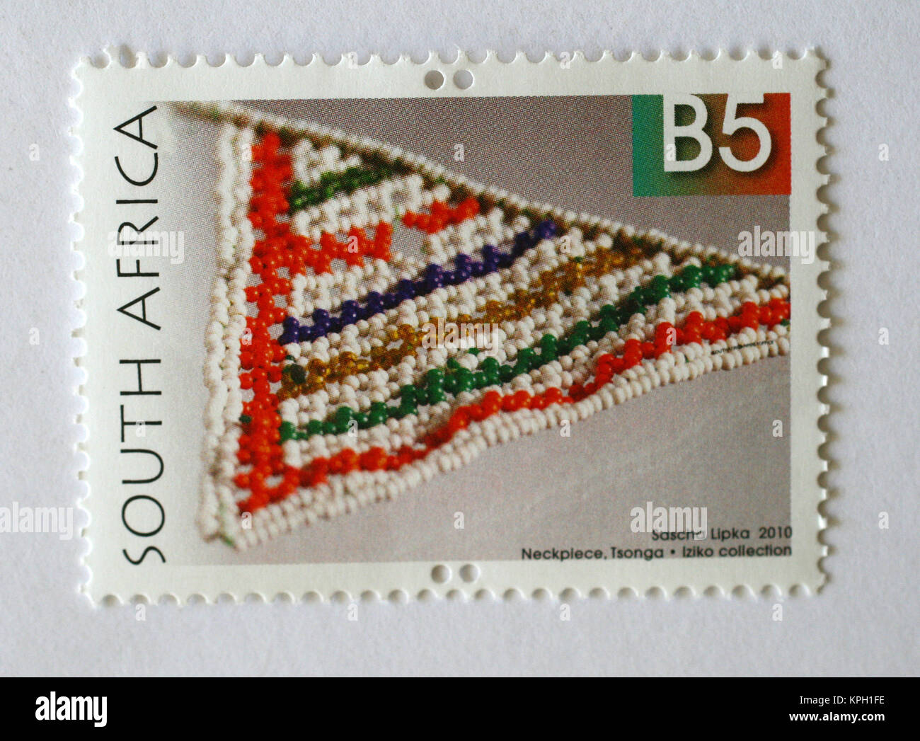 South African postage stamp R5 value, Sascha Lipka 2010, beadwork