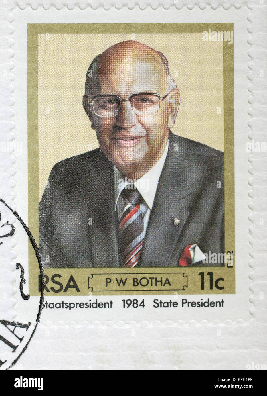 1984 ex- South African President P.W. Botha postage stamp. South African. Stock Photo