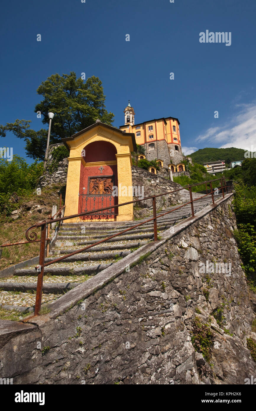 Switzerland, Ticino Canton, Locarno. Madonna del Sasso church and Via Monti della Trinita steps. Stock Photo