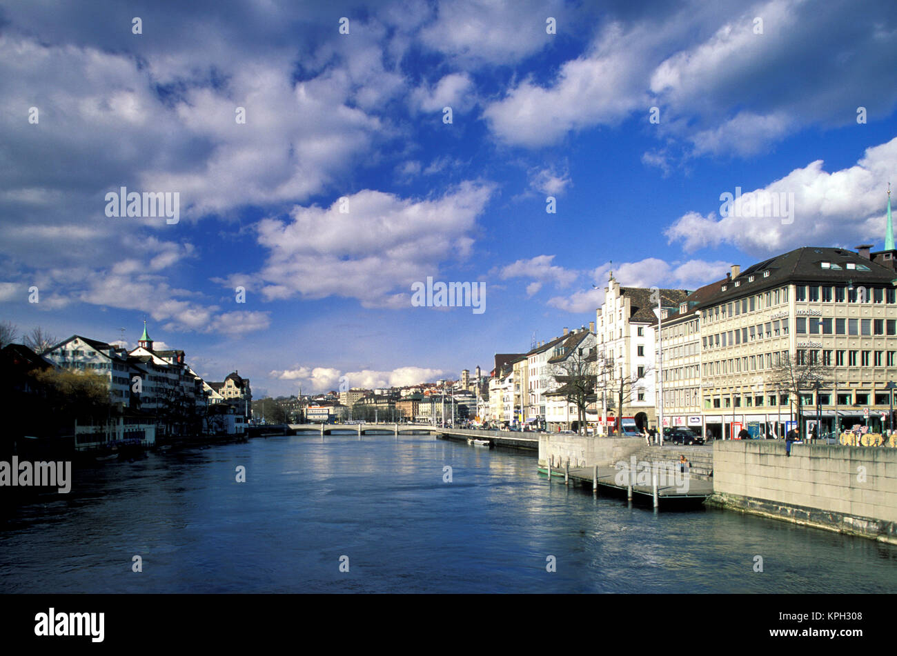 Switzerland, Zurich. View of Limmat River from Weinplatz Stock Photo