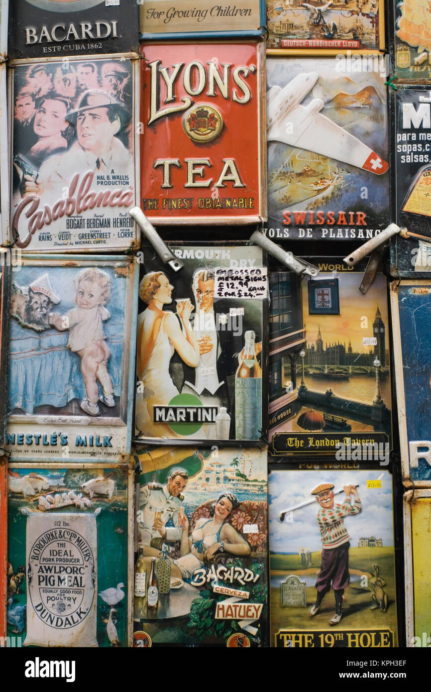 Europe, ENGLAND, London: Notting Hill, Portobello Road Market, Antique Enamelled Advertising Signs Stock Photo
