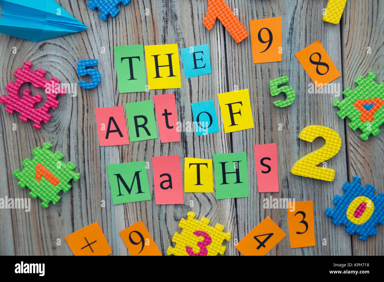 The art of maths inscription printed on colored paper in a frame of ...