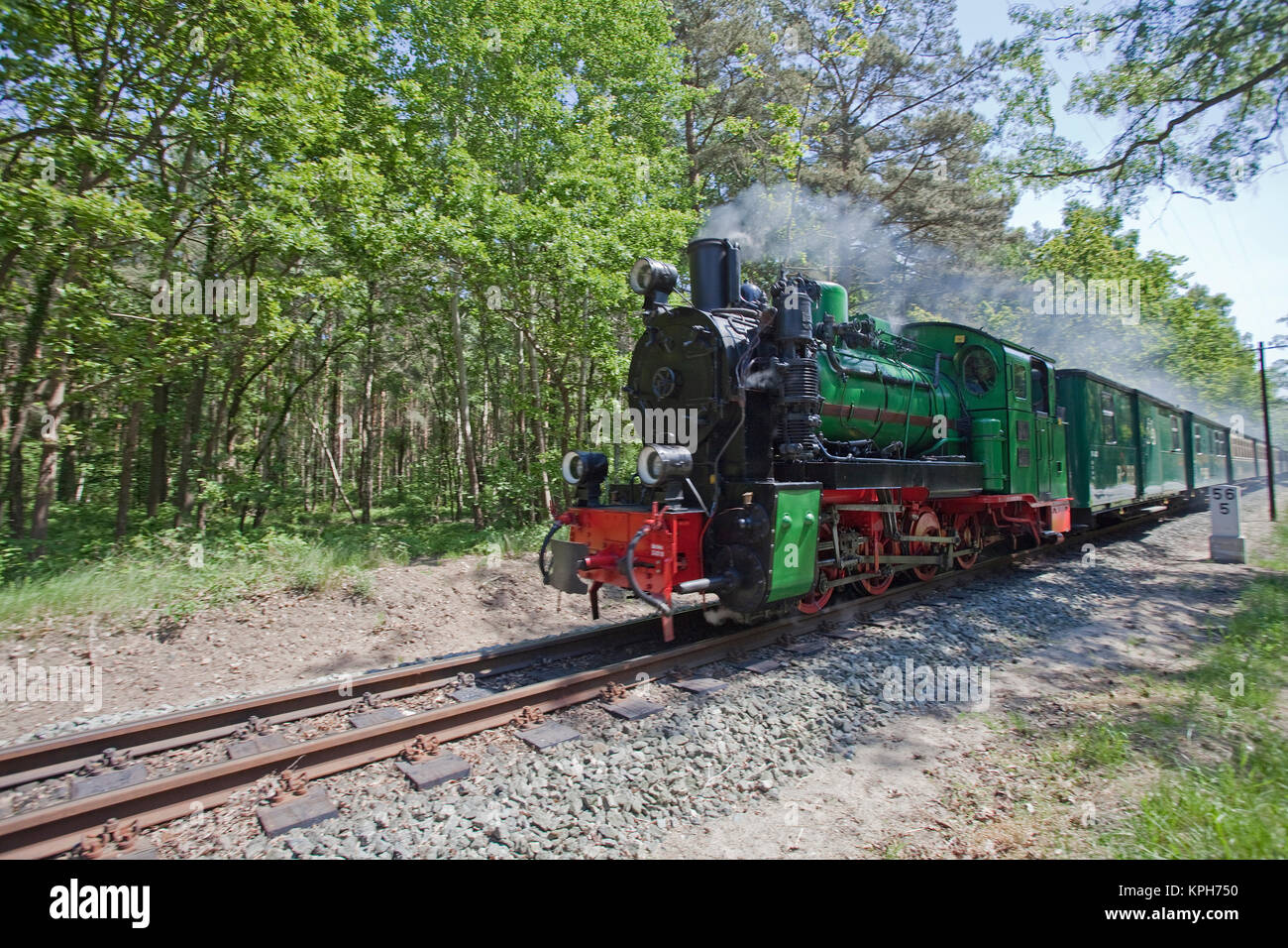 Old steam railway named 'Rasender Roland', attraction on Ruegen island, Mecklenburg-Western Pomerania, Baltic Sea, Germany, Europe Stock Photo