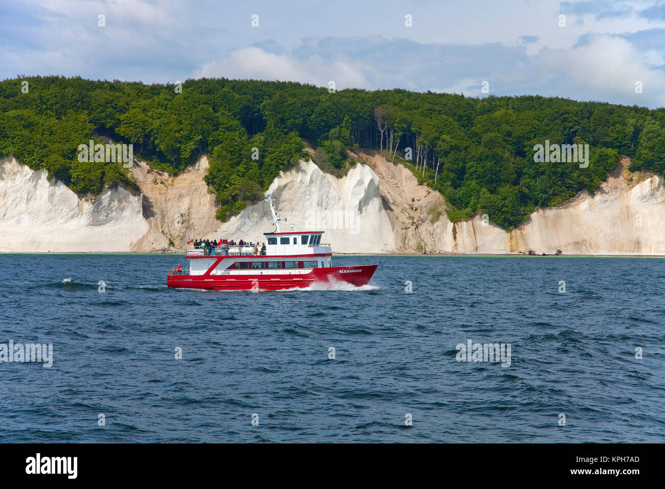 Boat trip to the chalk cliffs, Jasmund National park, Ruegen island, Mecklenburg-Western Pomerania, Baltic Sea, Germany, Europe Tags (keywords) Stock Photo