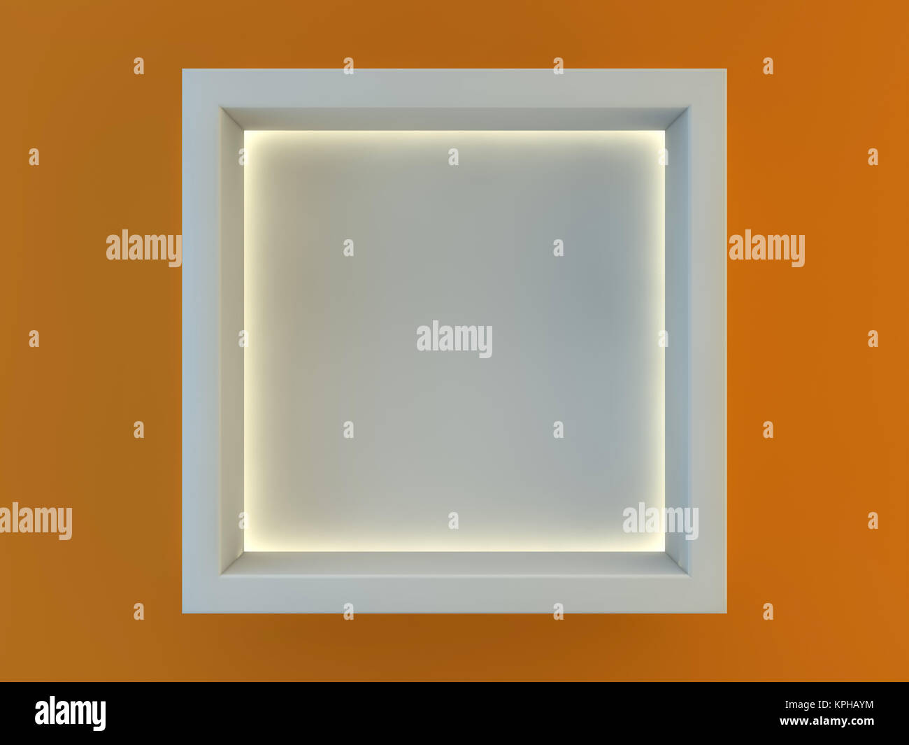 Frame on the wall with light lamps. 3D rendering Stock Photo - Alamy
