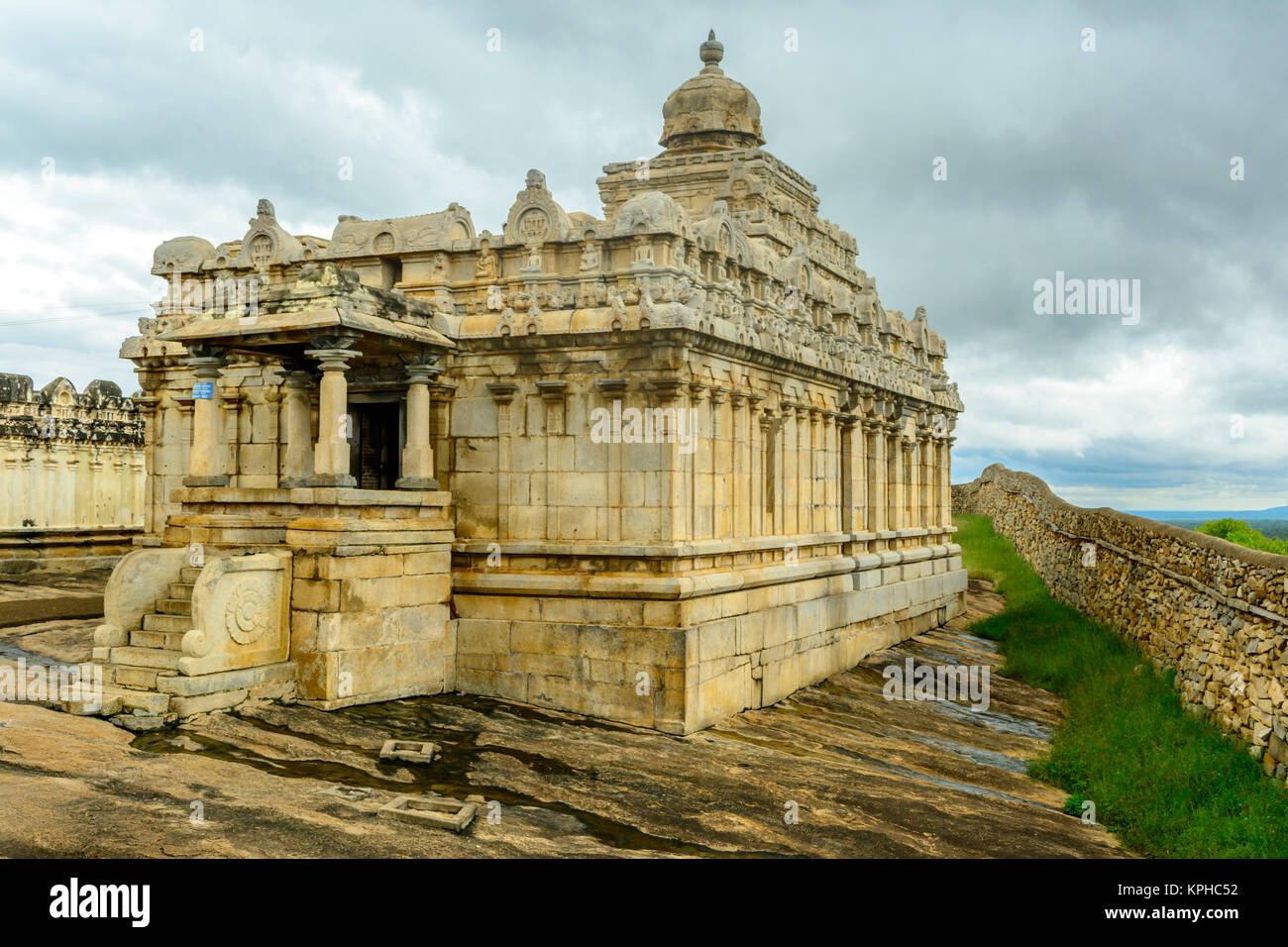 Chavundaraya Basadi Jain temple with ornate tower on Chandragiri hill ...