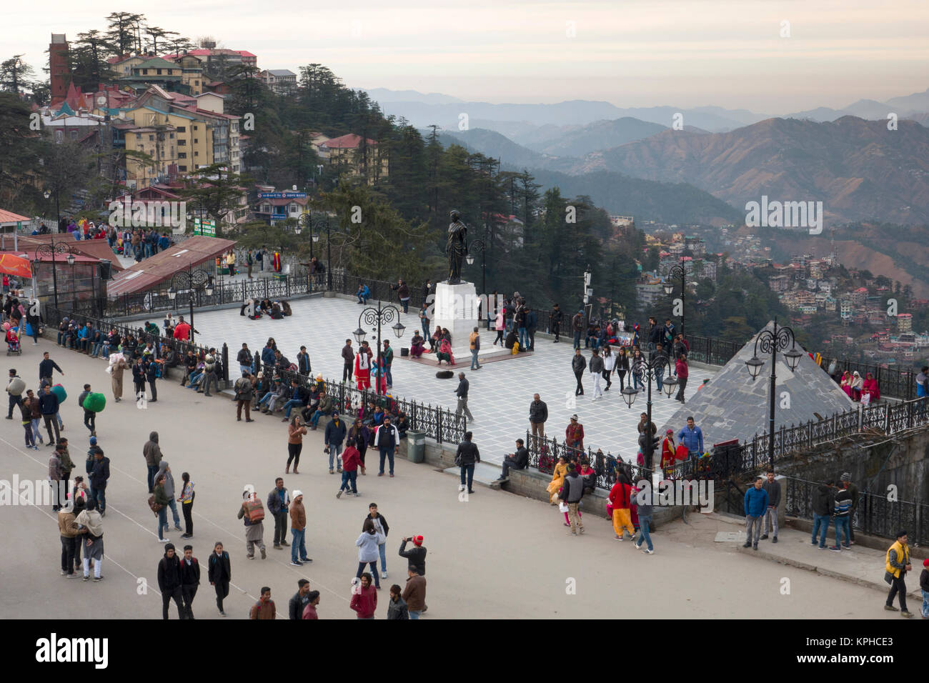 Crowd of people on the ridge in Shimla, India Stock Photo