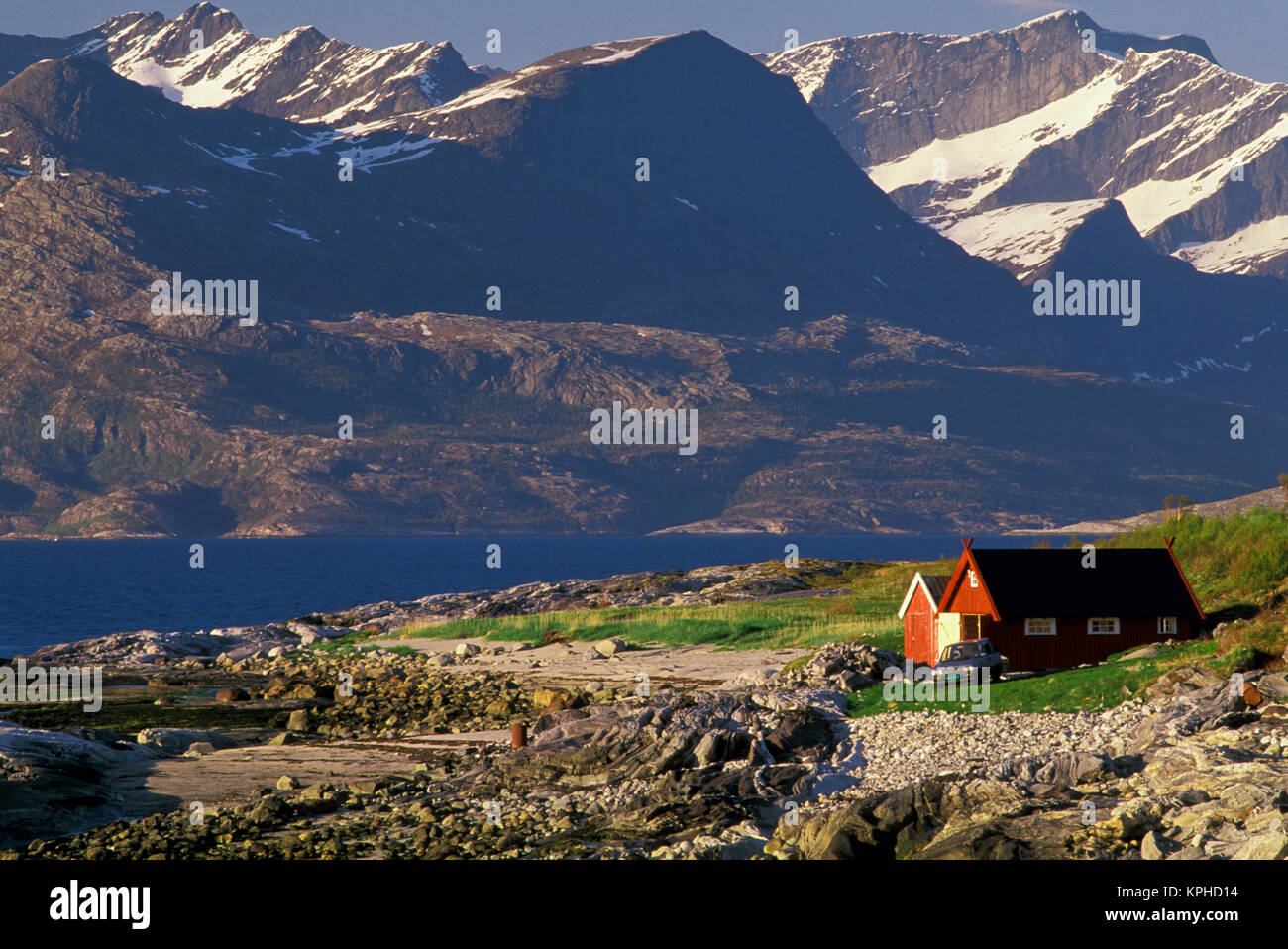 Norway, Bodo. Red house on Folda Sound Stock Photo Alamy