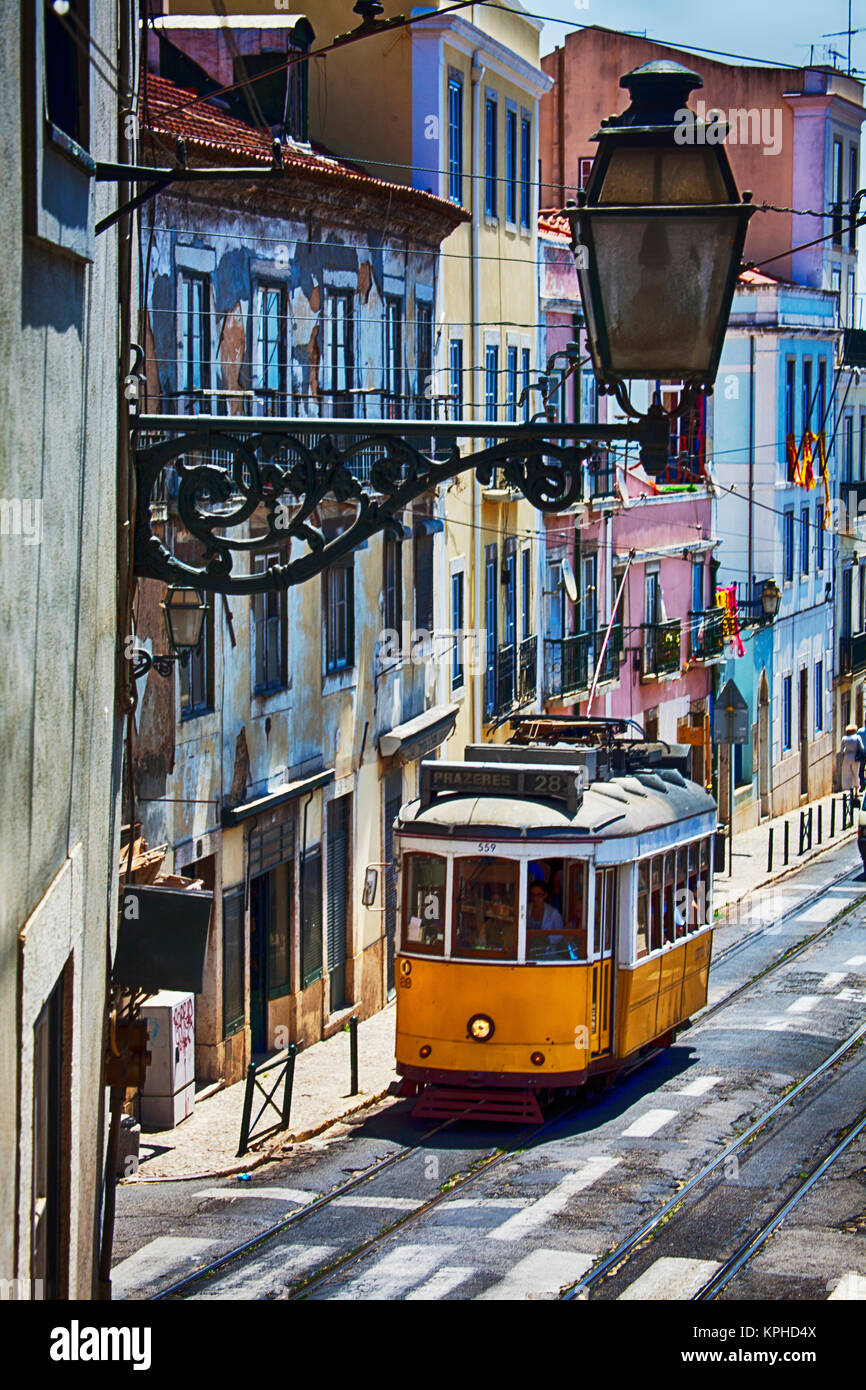 Portugal, Lisbon. Famous Old Lisbon Cable Car Stock Photo