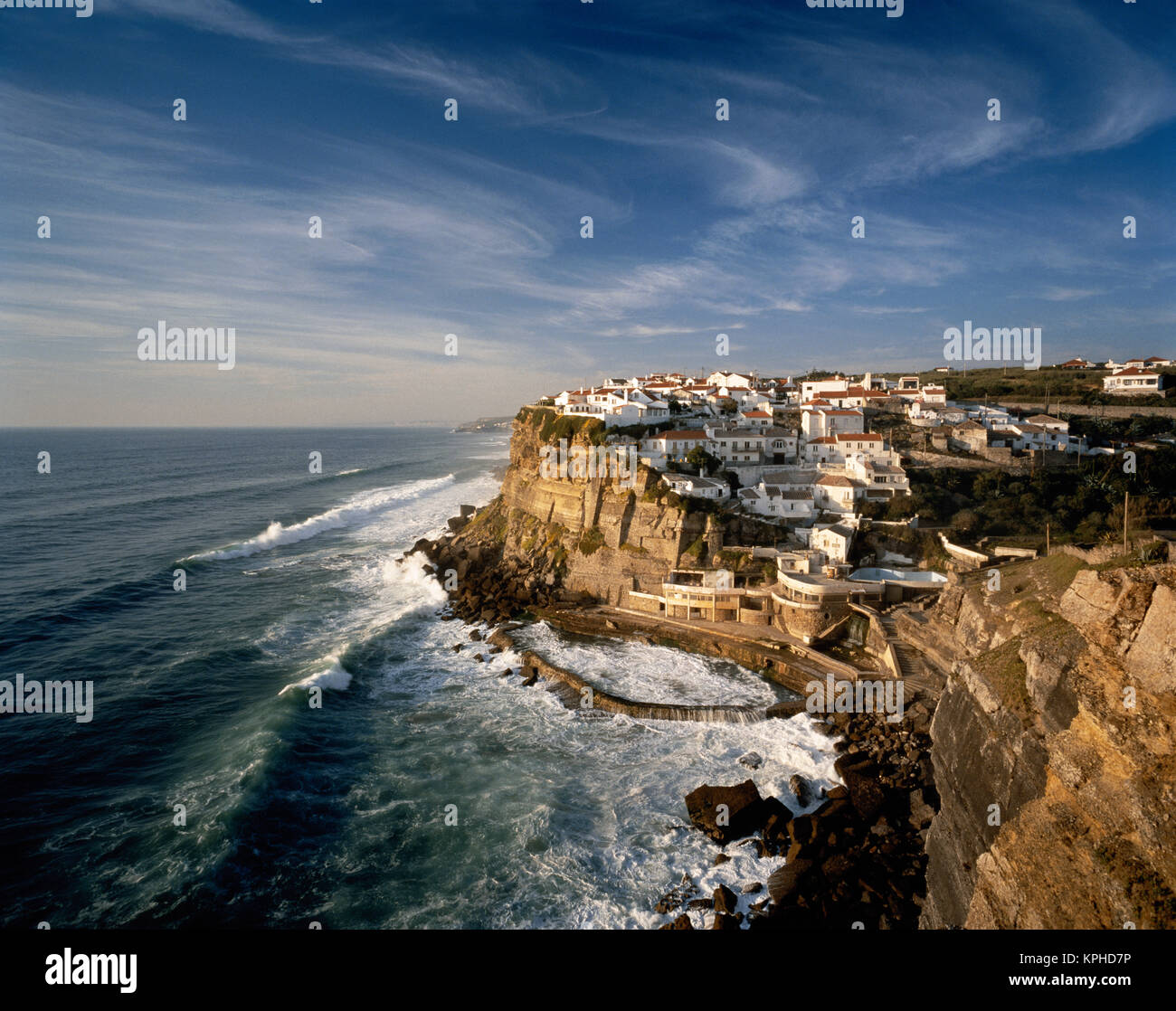 Portugal, Estremadura Province, Estoril Coast, Azenhas do Mar, Dammerung (Large format sizes available). Stock Photo