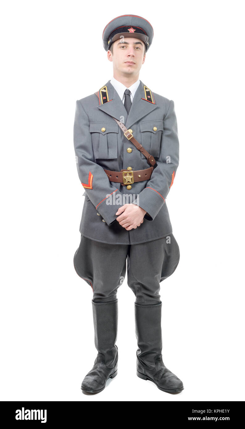 portrait of a young officer of the Soviet army, isolated on white Stock ...