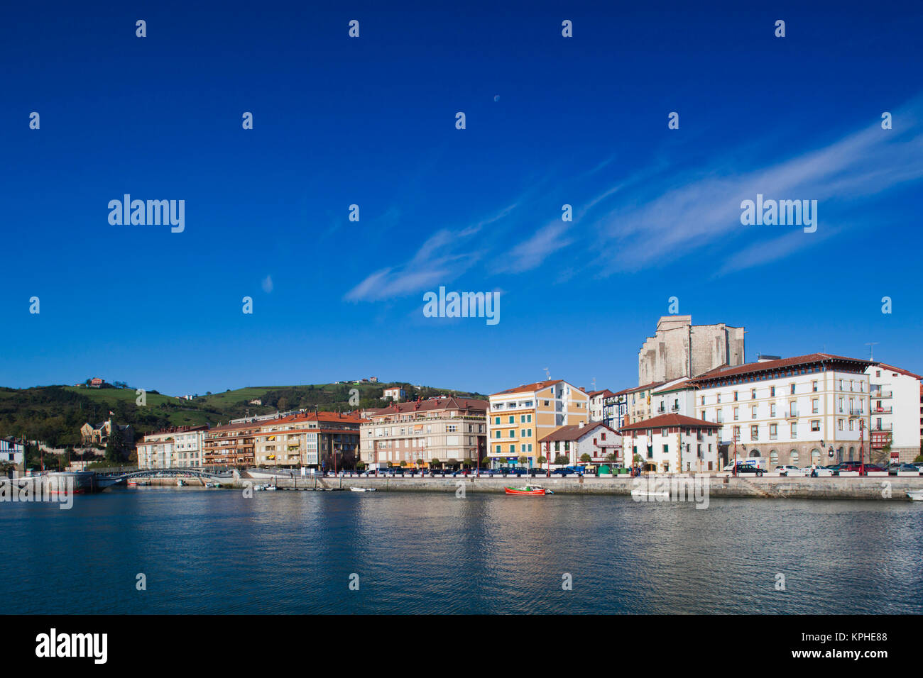 Spain, Basque Country Region, Guipuzcoa Province, Zumaia, waterfront view of town Stock Photo