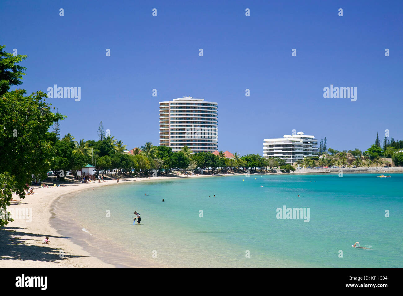 Anse Vata resort area and windsurfers, Noumea, New Caledonia Stock