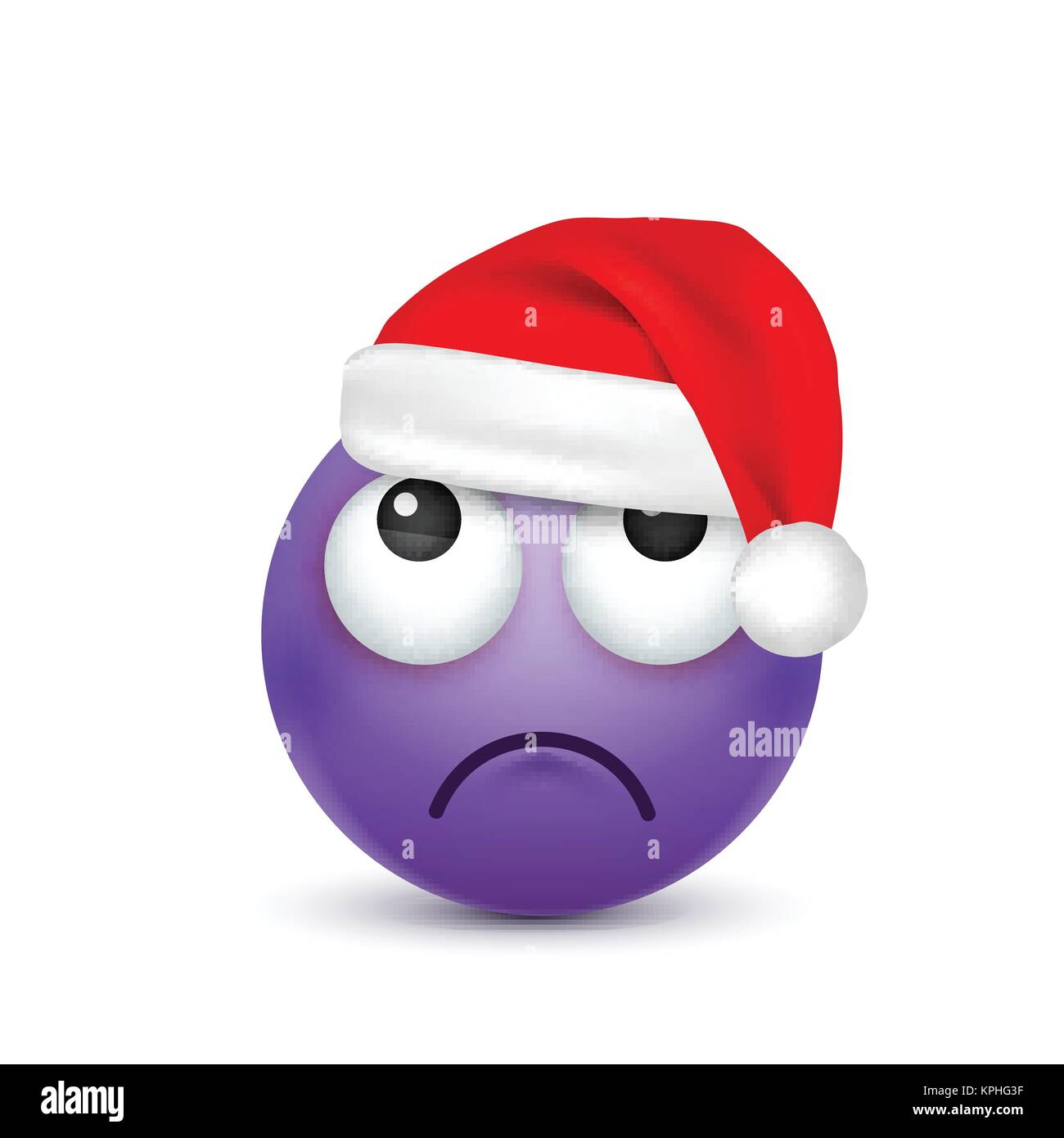 Smiley,emoticon. Violet emoji, face with emotions and Christmas hat