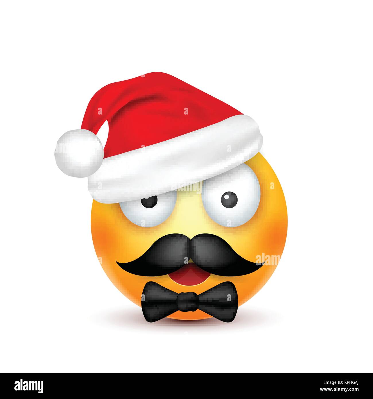 Smiley,emoticon. Yellow emoji, face with emotions and Christmas hat