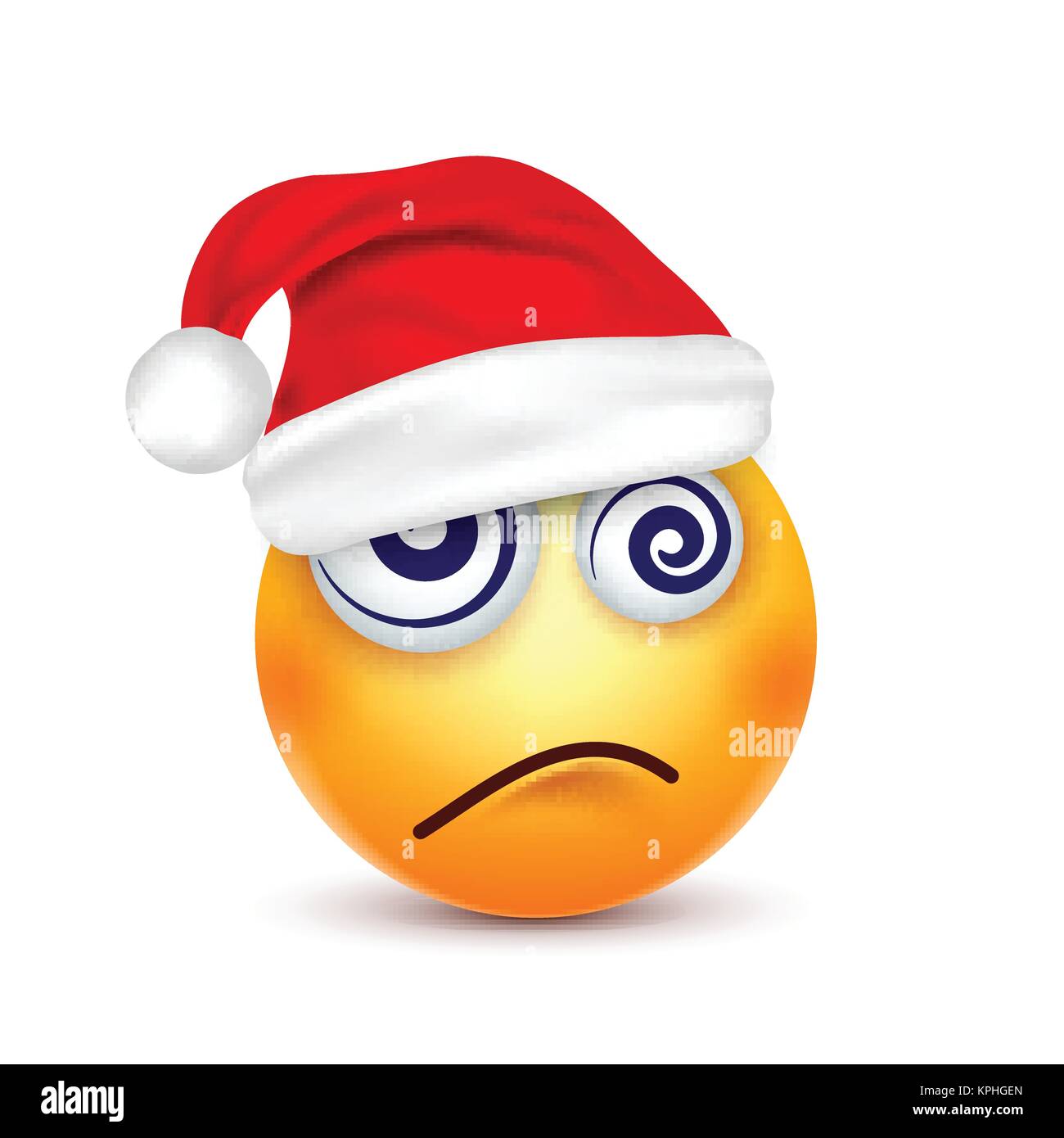 Smiley,emoticon. Yellow emoji, face with emotions and Christmas hat