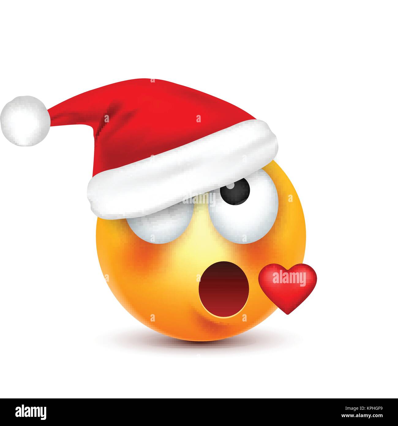 Smiley,emoticon. Yellow emoji, face with emotions and Christmas hat