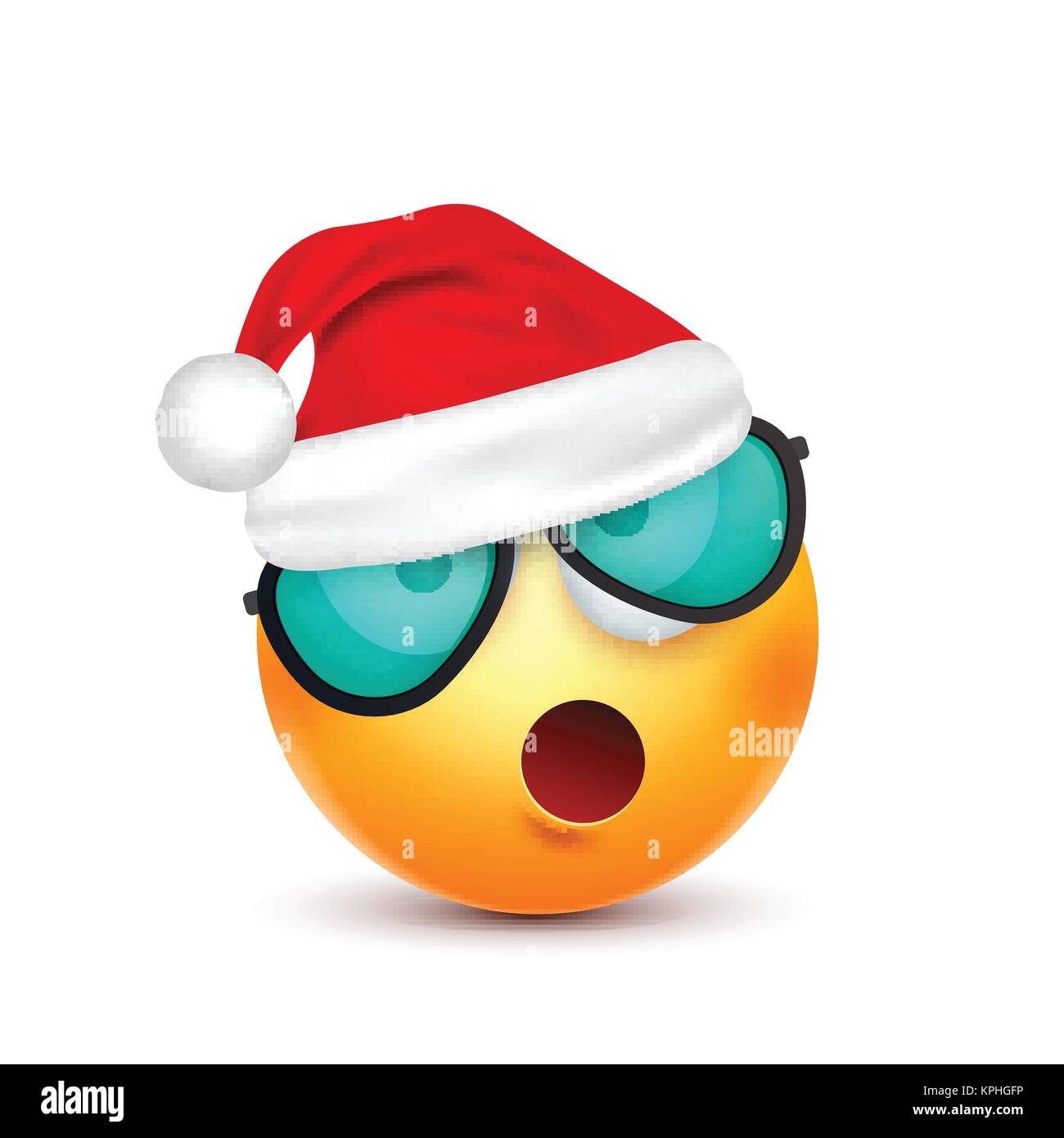 Smiley,emoticon. Yellow emoji, face with emotions and Christmas hat