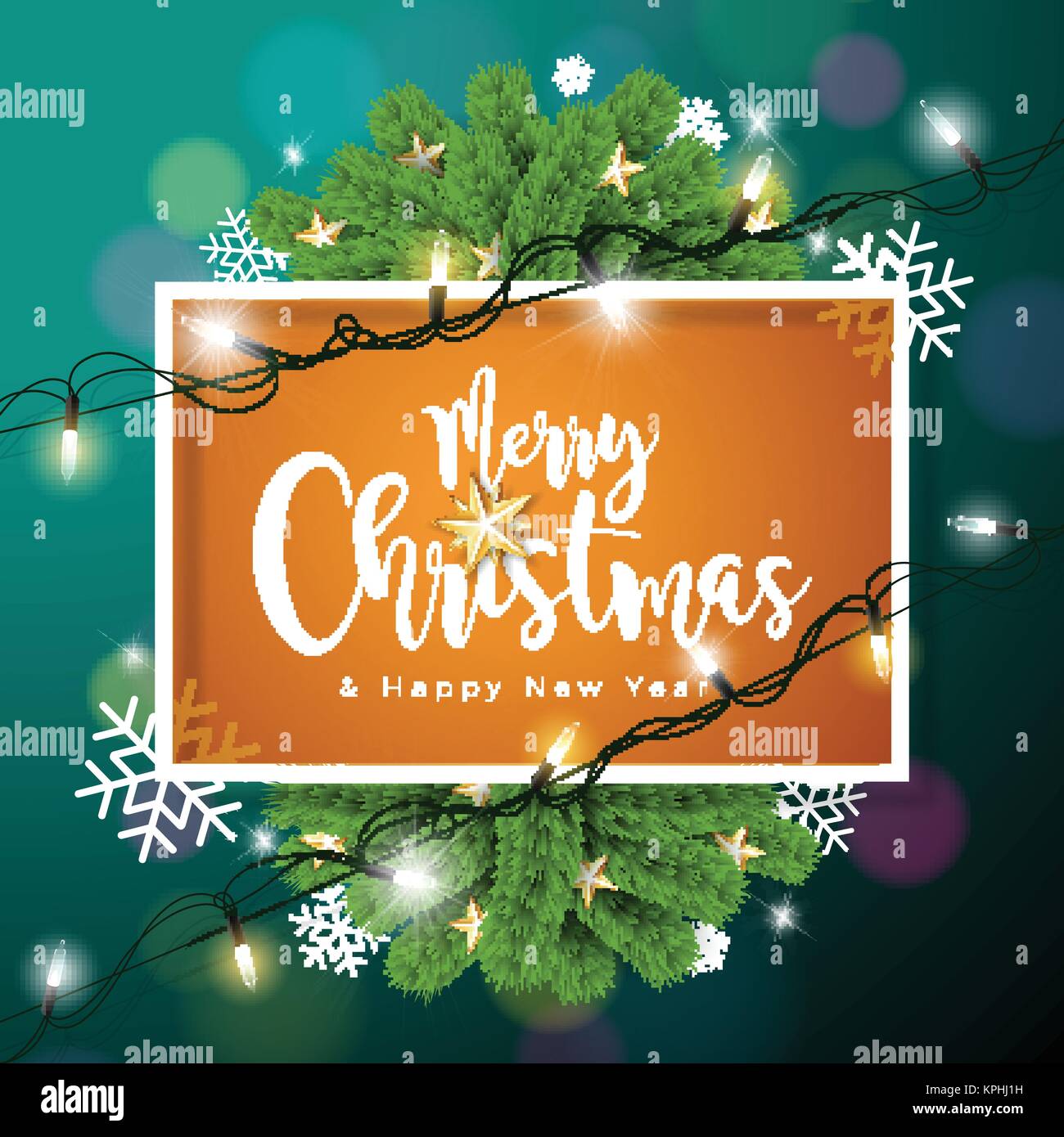 Vector Merry Christmas Illustration on Dark Green Background with ...