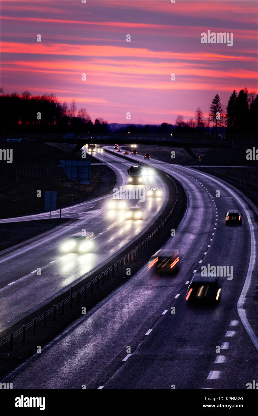 Traffic on the expressway in the evening Stock Photo
