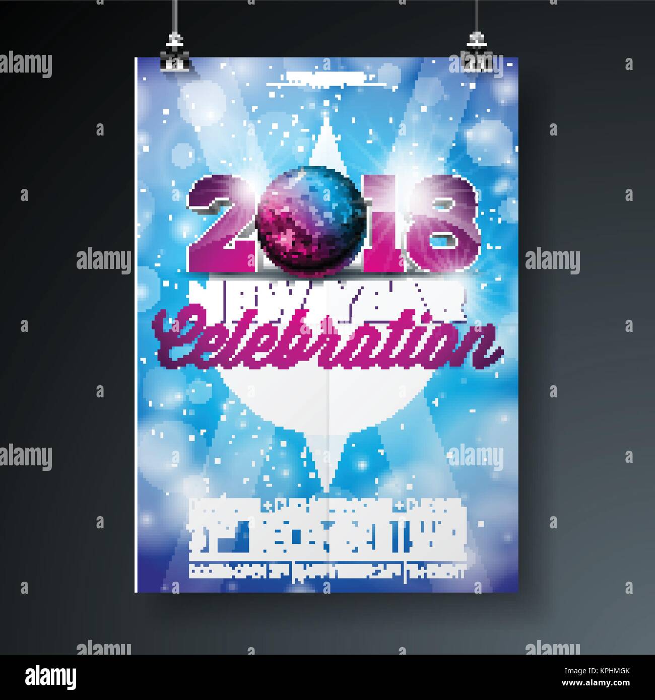 New Year Party Celebration Poster Template illustration with 3d 2018 ...