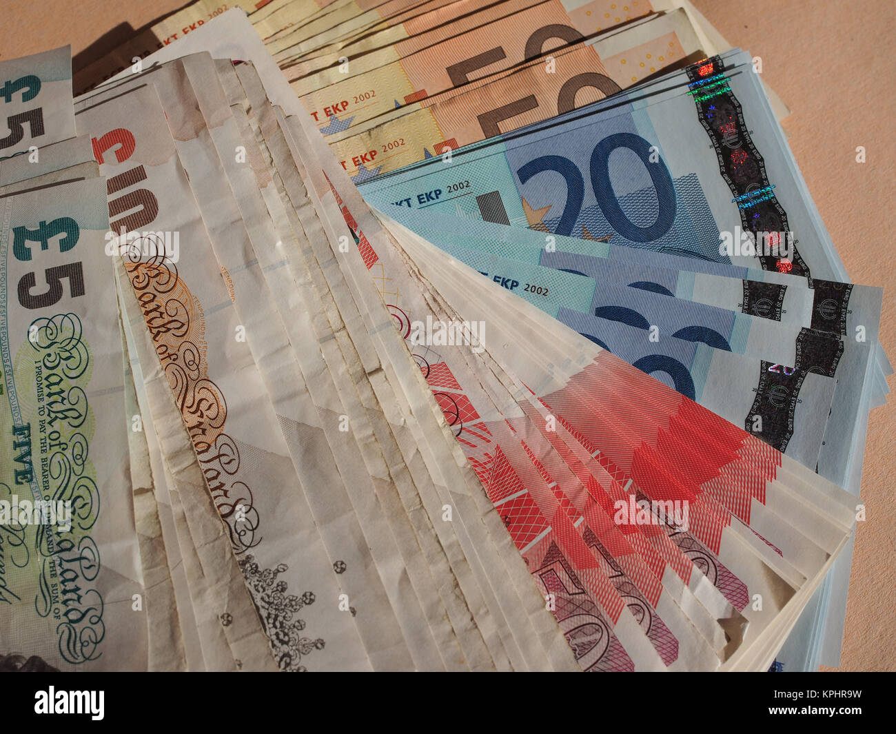 Euro and Pounds banknotes currency of European Union and United Kingdom