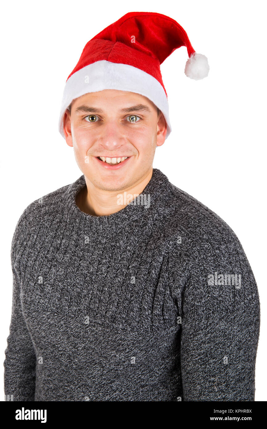 Photo of a cheerful man wearing a santa hat Stock Photo - Alamy