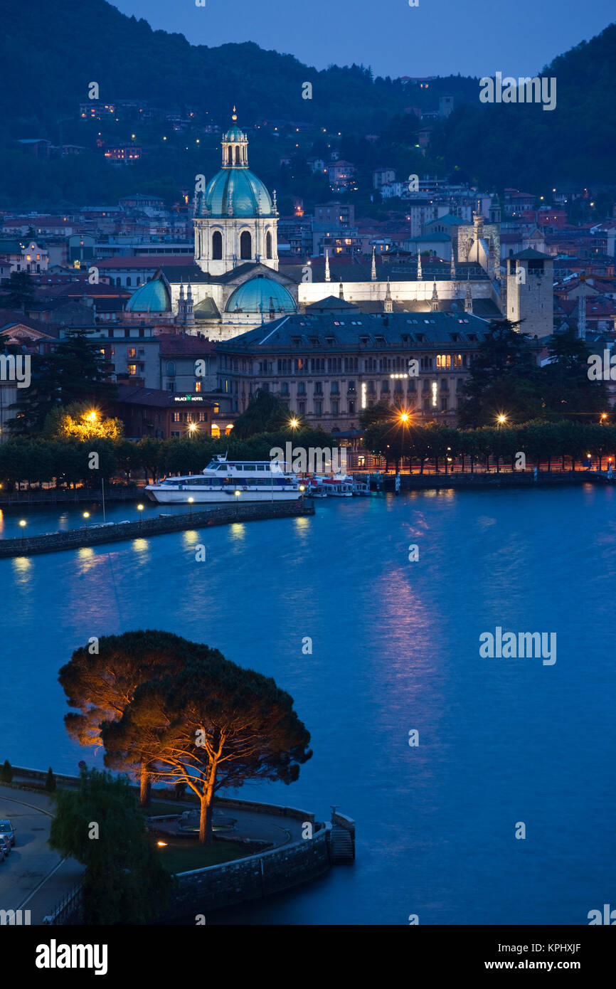 Italy, Como Province, Como. City view from Bellagio road, evening. Stock Photo