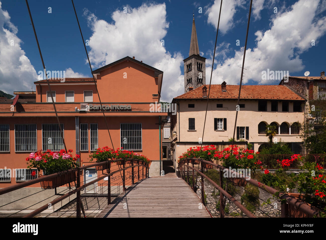 Italy, Verbano-Cusio-Ossola Province, Omegna. Buildings along Torrente Nigoglia canal. Stock Photo