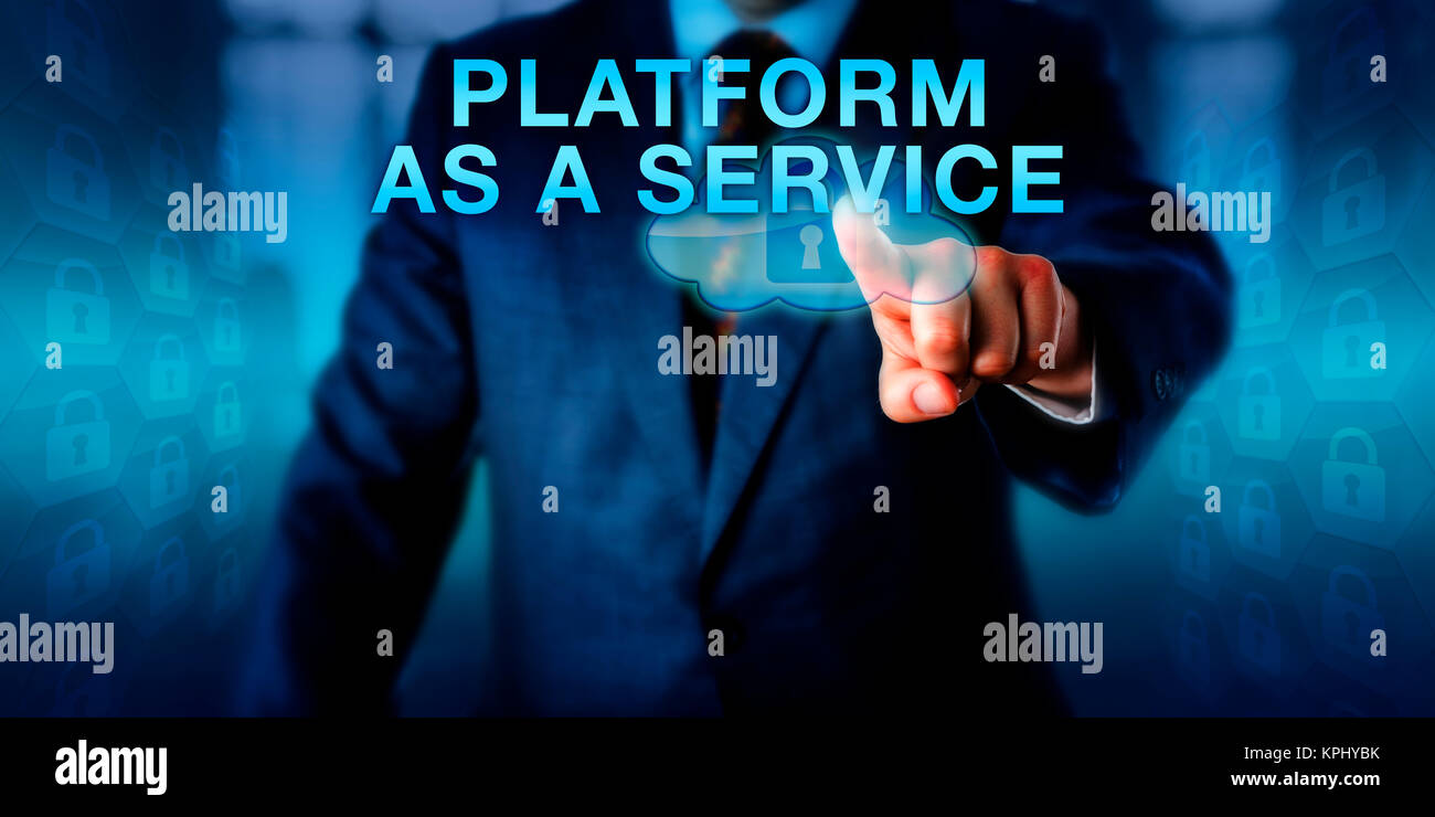 Corporate Client Pushing PLATFORM AS A SERVICE. Stock Photo