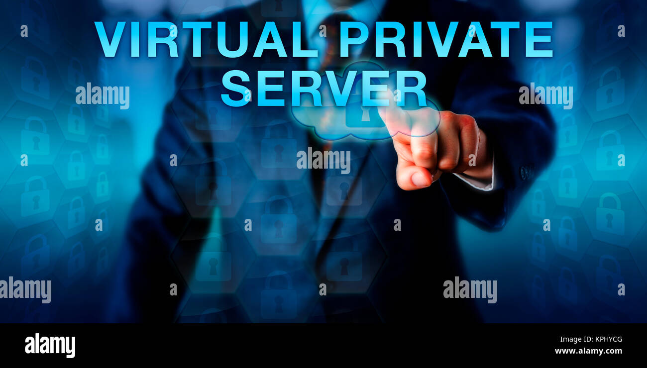 Enterprise Client Pressing VIRTUAL PRIVATE SERVER Stock Photo
